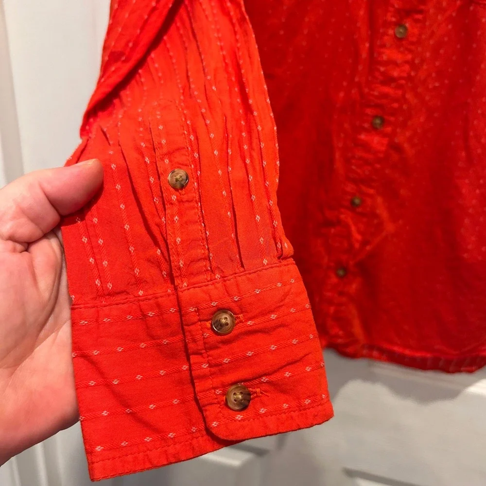Merona Orange Textured Dot Print‎ Button Down Shirt Women's Large Career Office